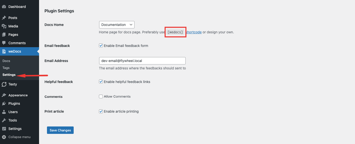 Wordpress documentation plugin shortcodes wedocs
