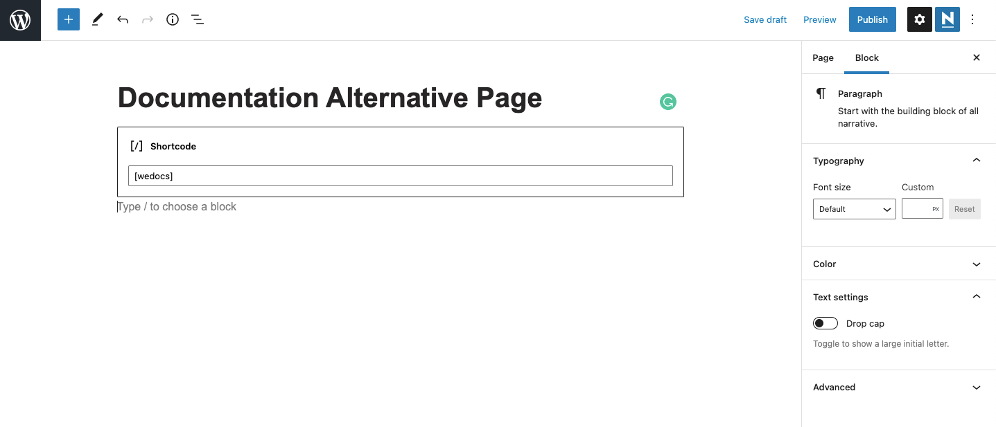 Wordpress documentation plugin shortcodes wedocs