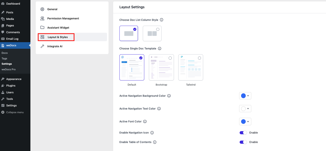 Finding the layout and styles