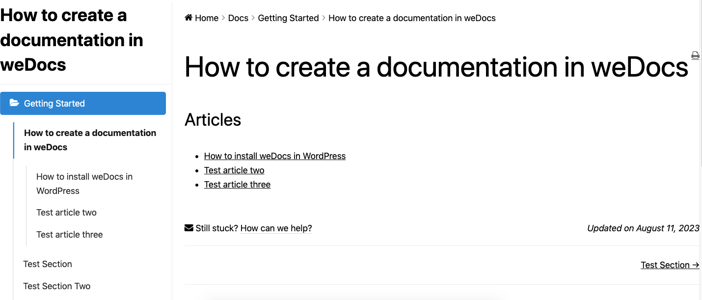 How to preview a section in WordPress documentation