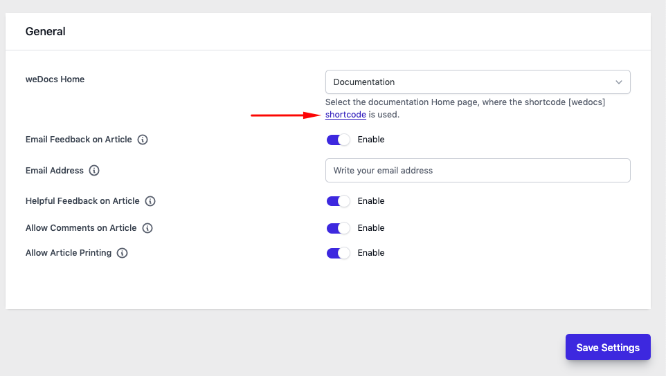 Using the shortcodes of weDocs