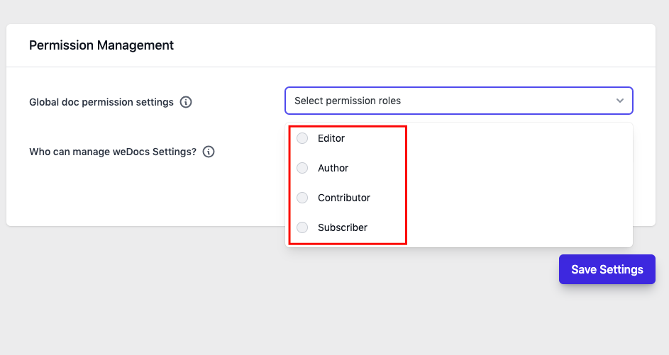 Setting up the doc user permission