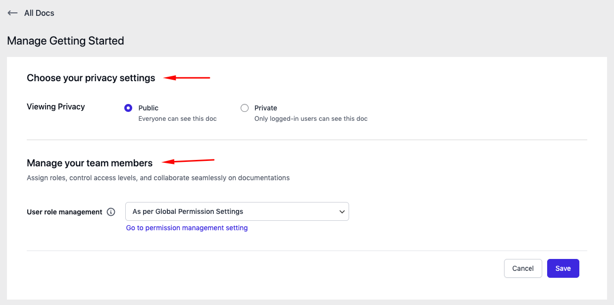 User permission settings of weDocs