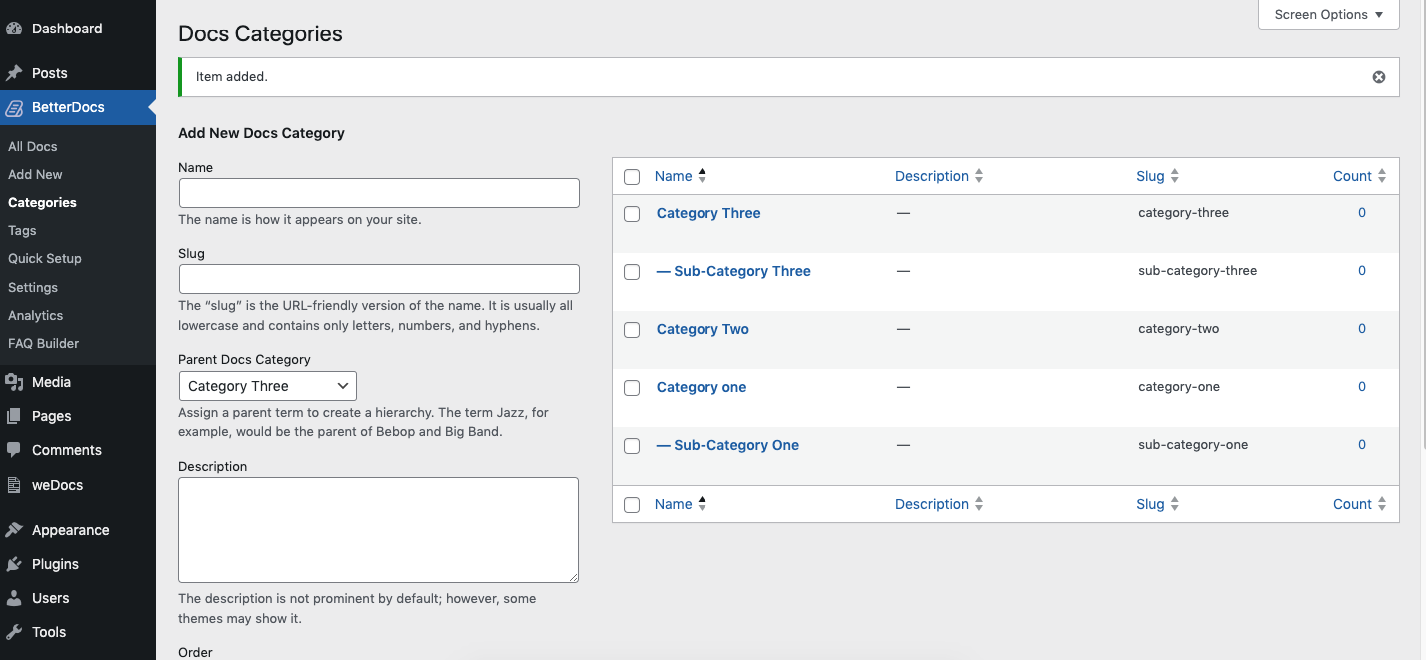 Categories on the BetterDocs