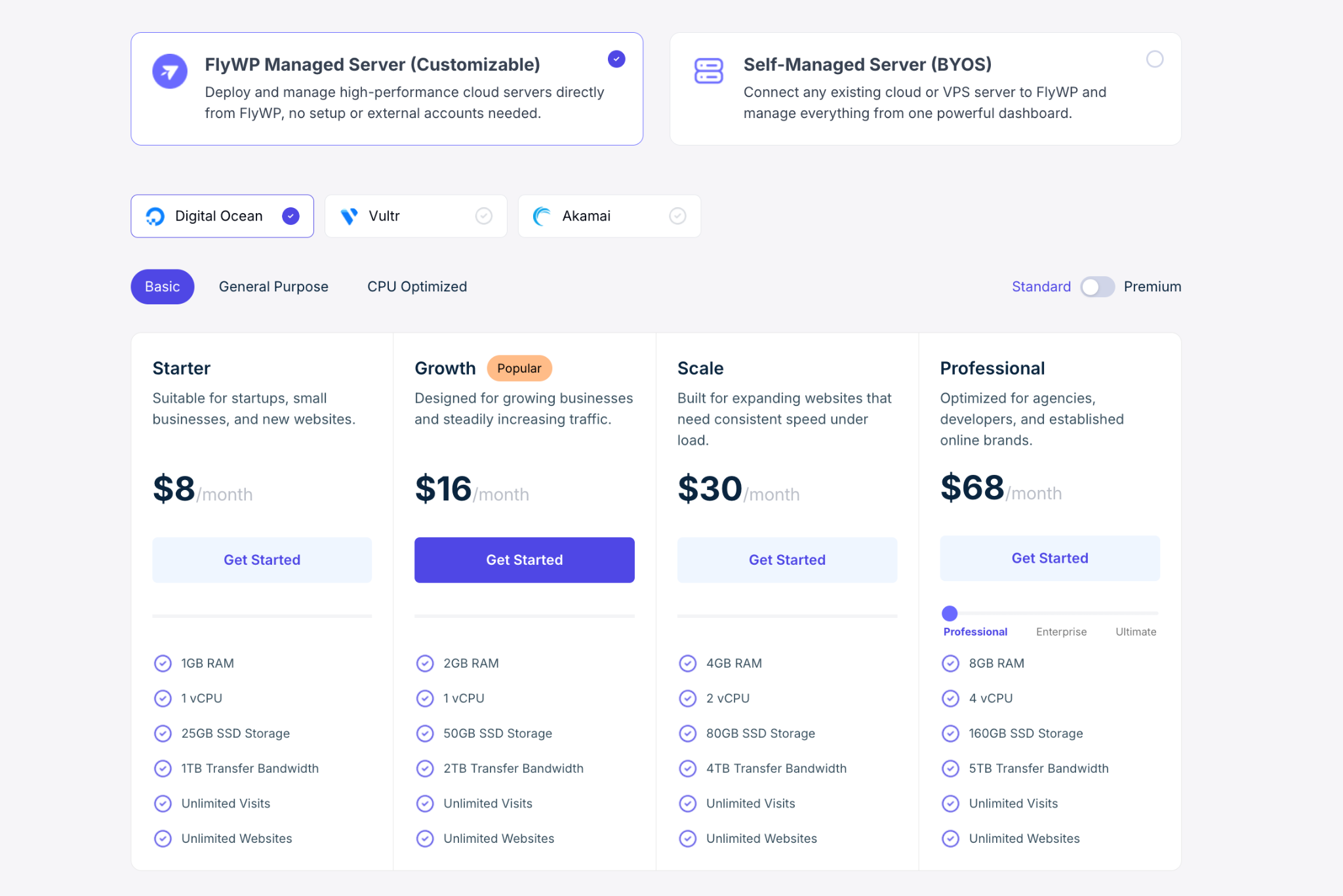 This is a screenshot of pricing of Flywp