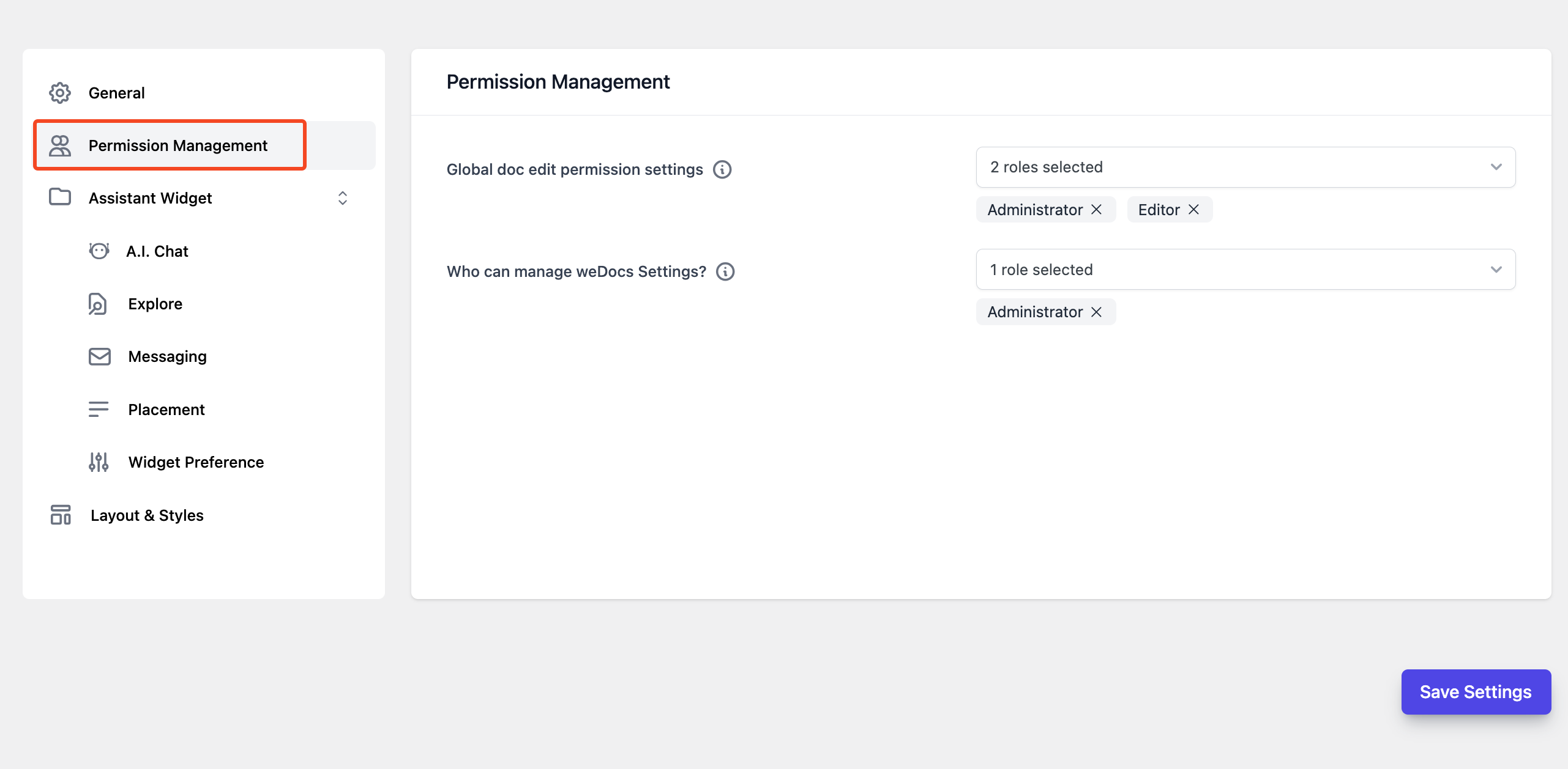 Permission management feature