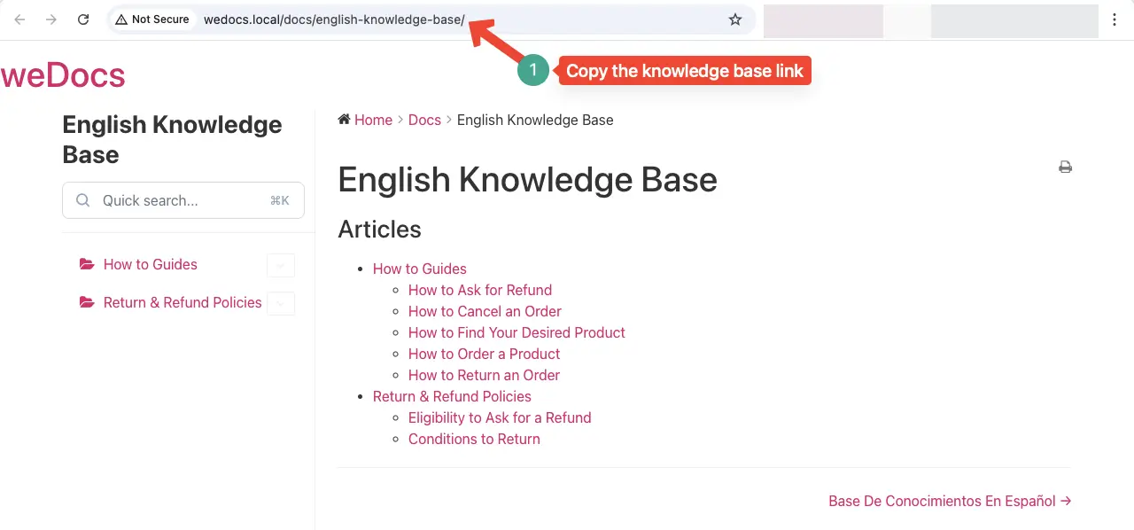 Copy the link of your knowledge base