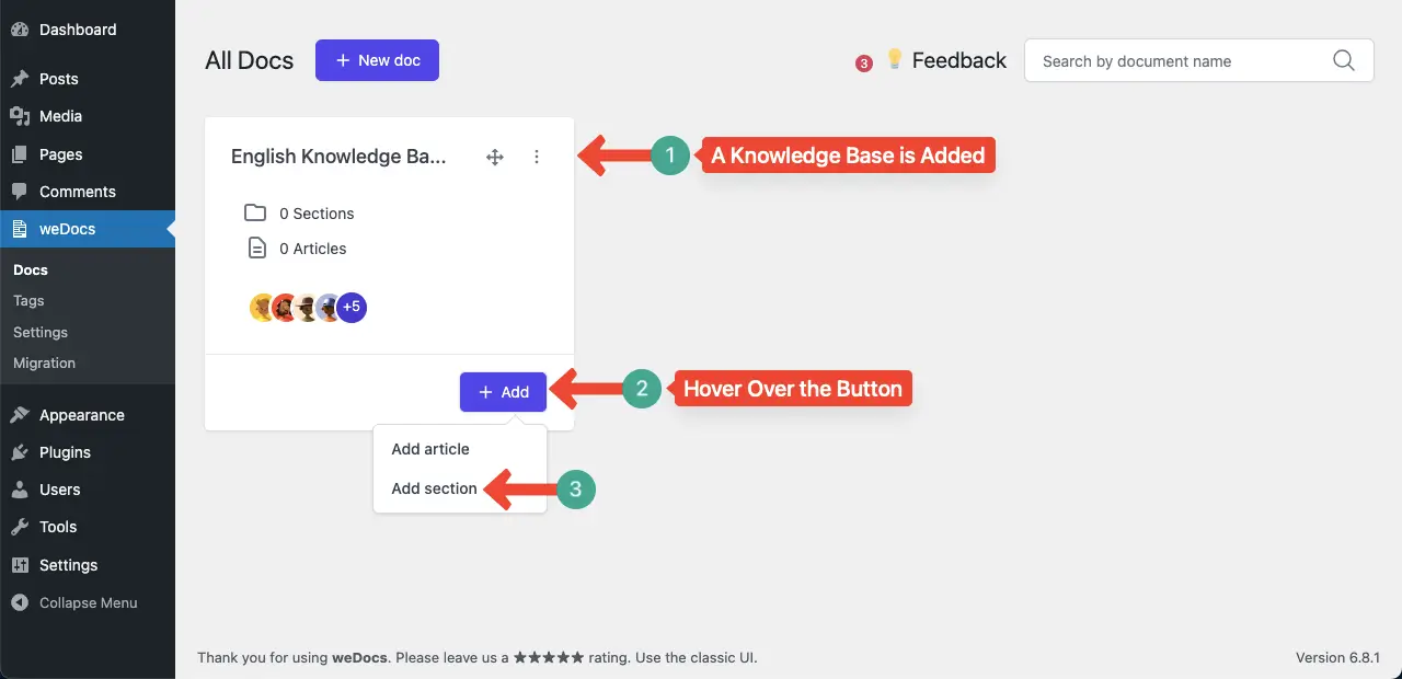 Create a section in the knowledge base