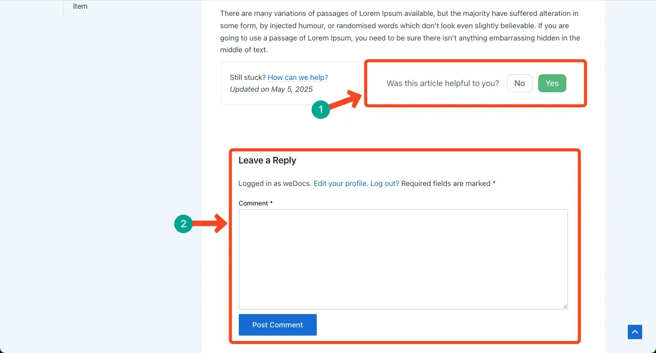 Customer feedback options are displayed on the frontend