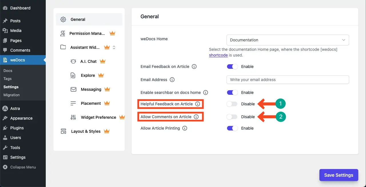 Enable the feedback options