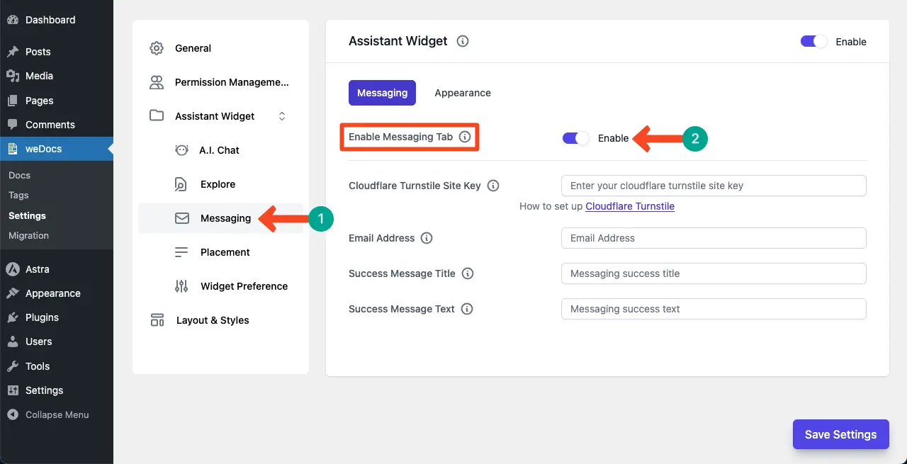 Enable the messaging tab on wedocs