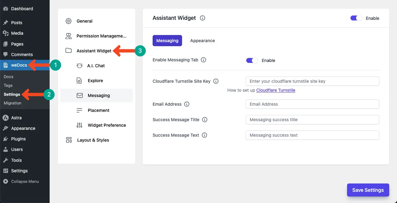 Go to the assistant widget section