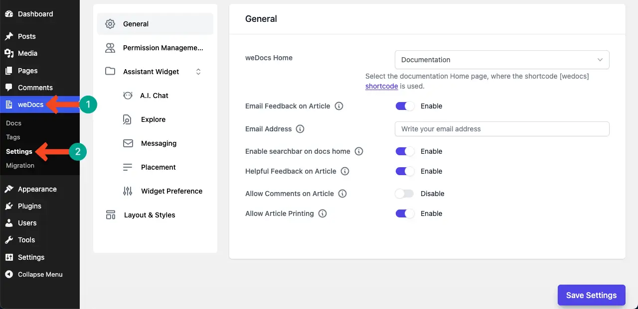 Go to wedocs dashboard
