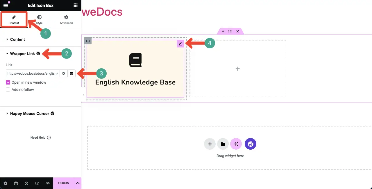Link the knowledge base to the icon box
