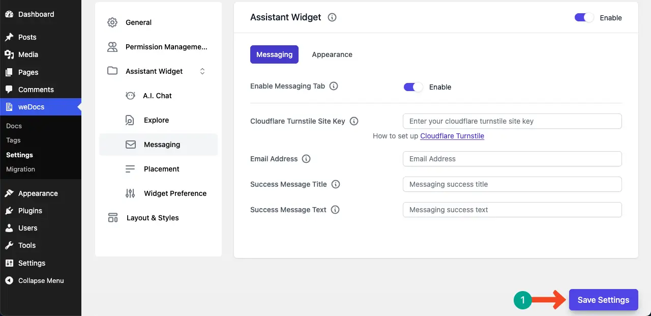 Save the contact form settings