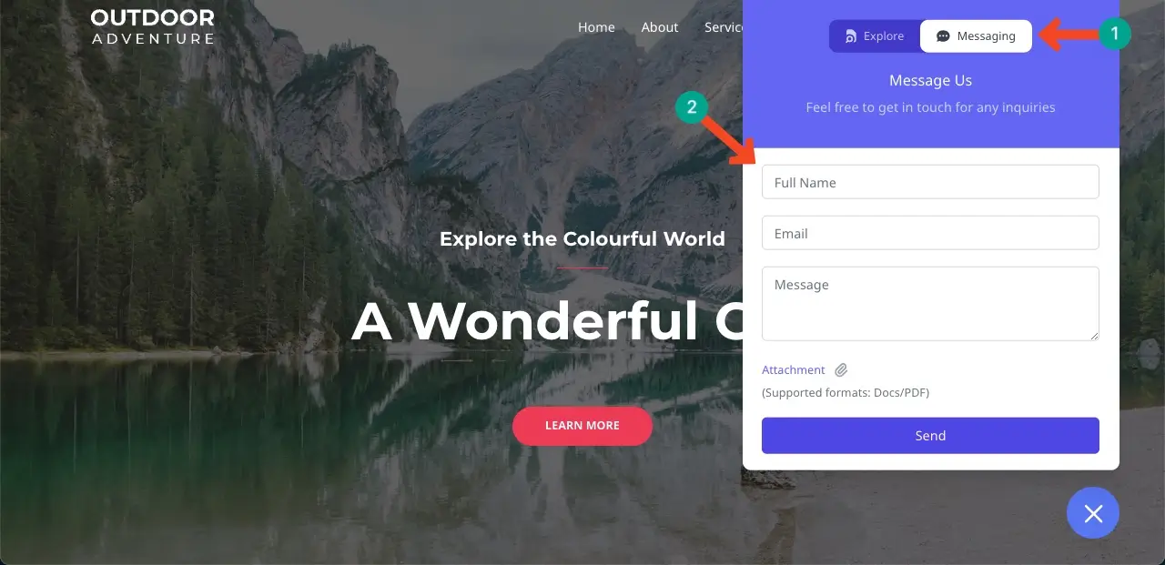 The floating contact form is previewedThe floating contact form is previewed