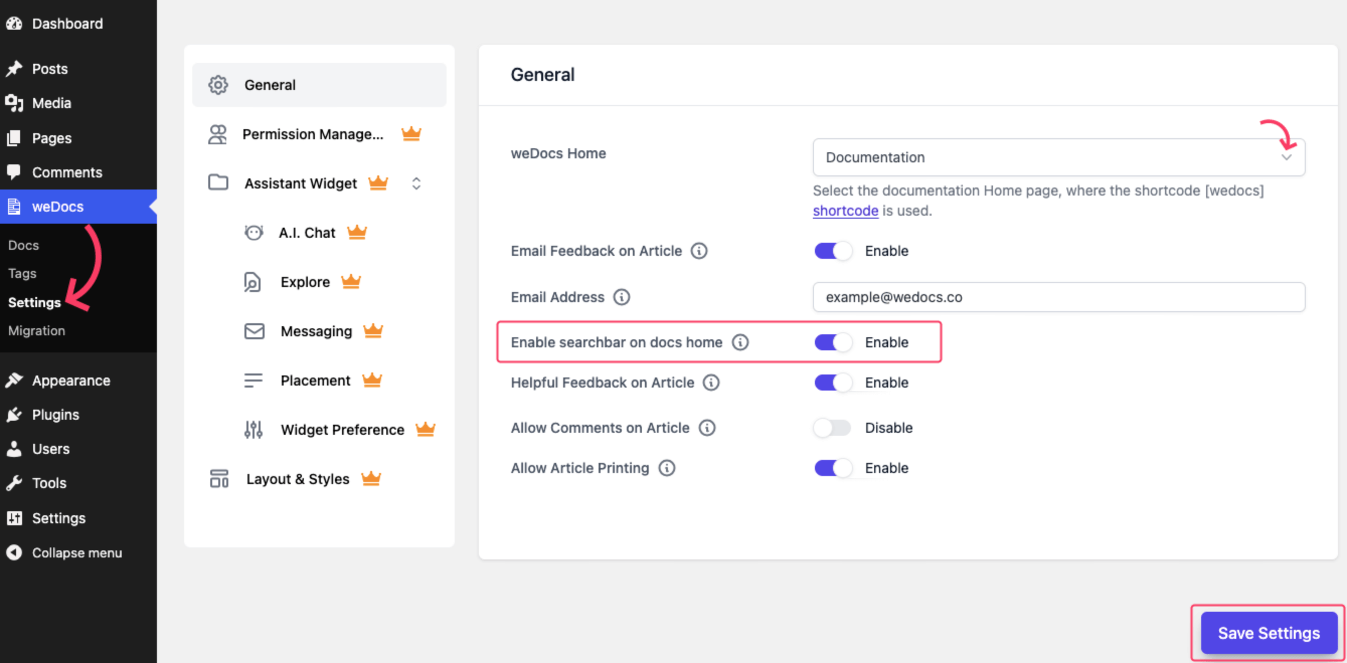 Wedocs search functionality