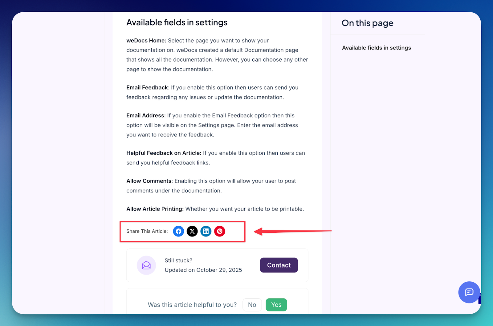 weDocs Social Sharing Feature