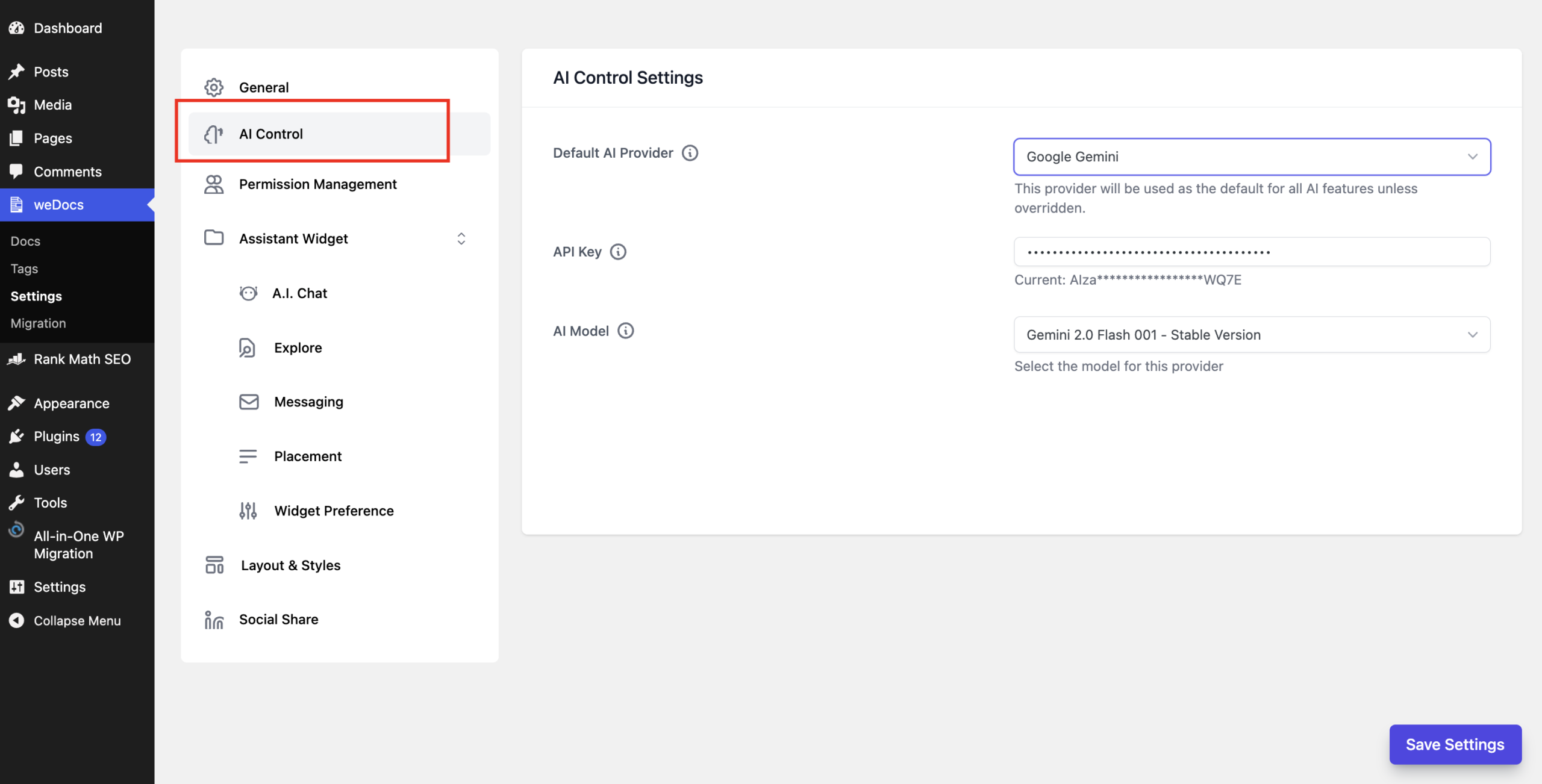 This is a screenshot of Settings