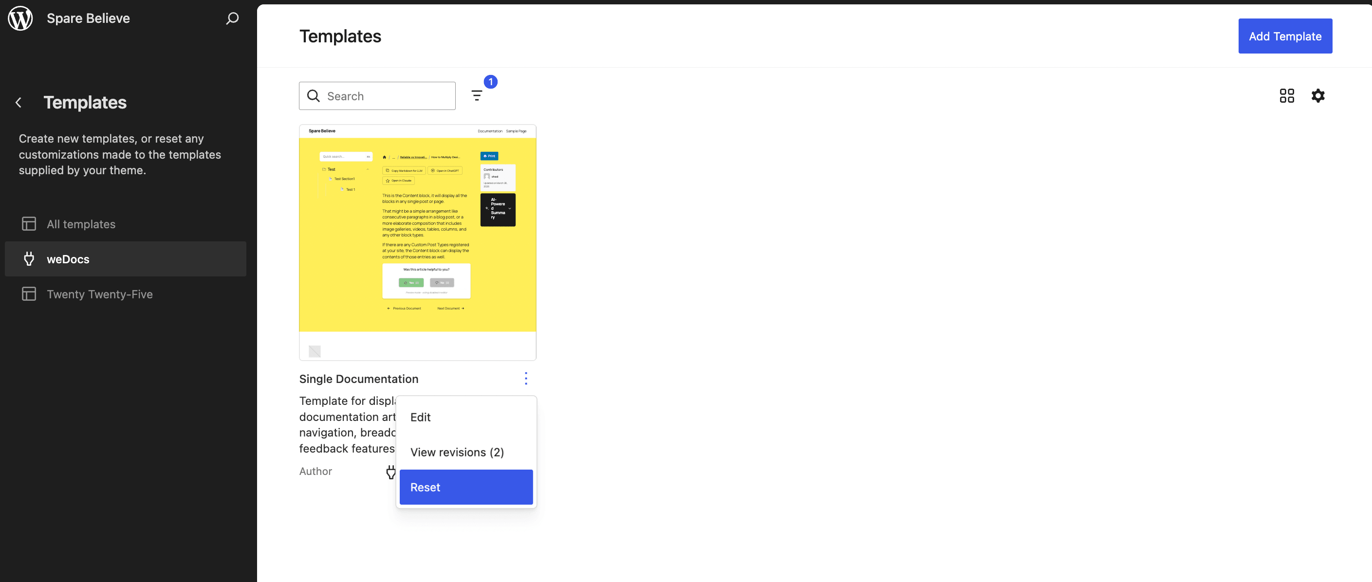This is a screenshot of Reset