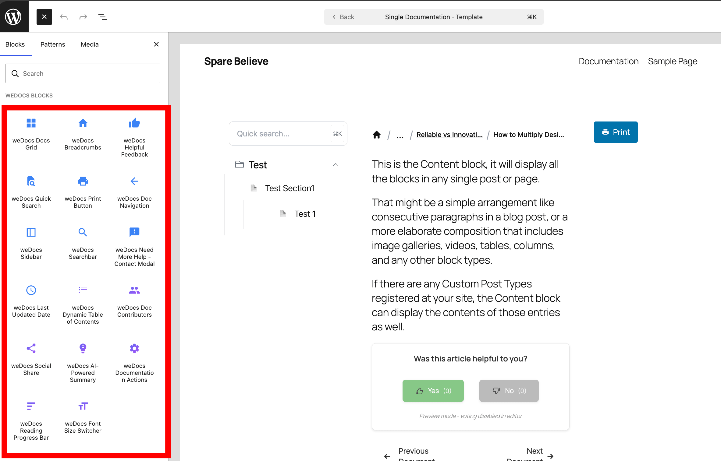 This is a screenshot of list of weDocs blocks