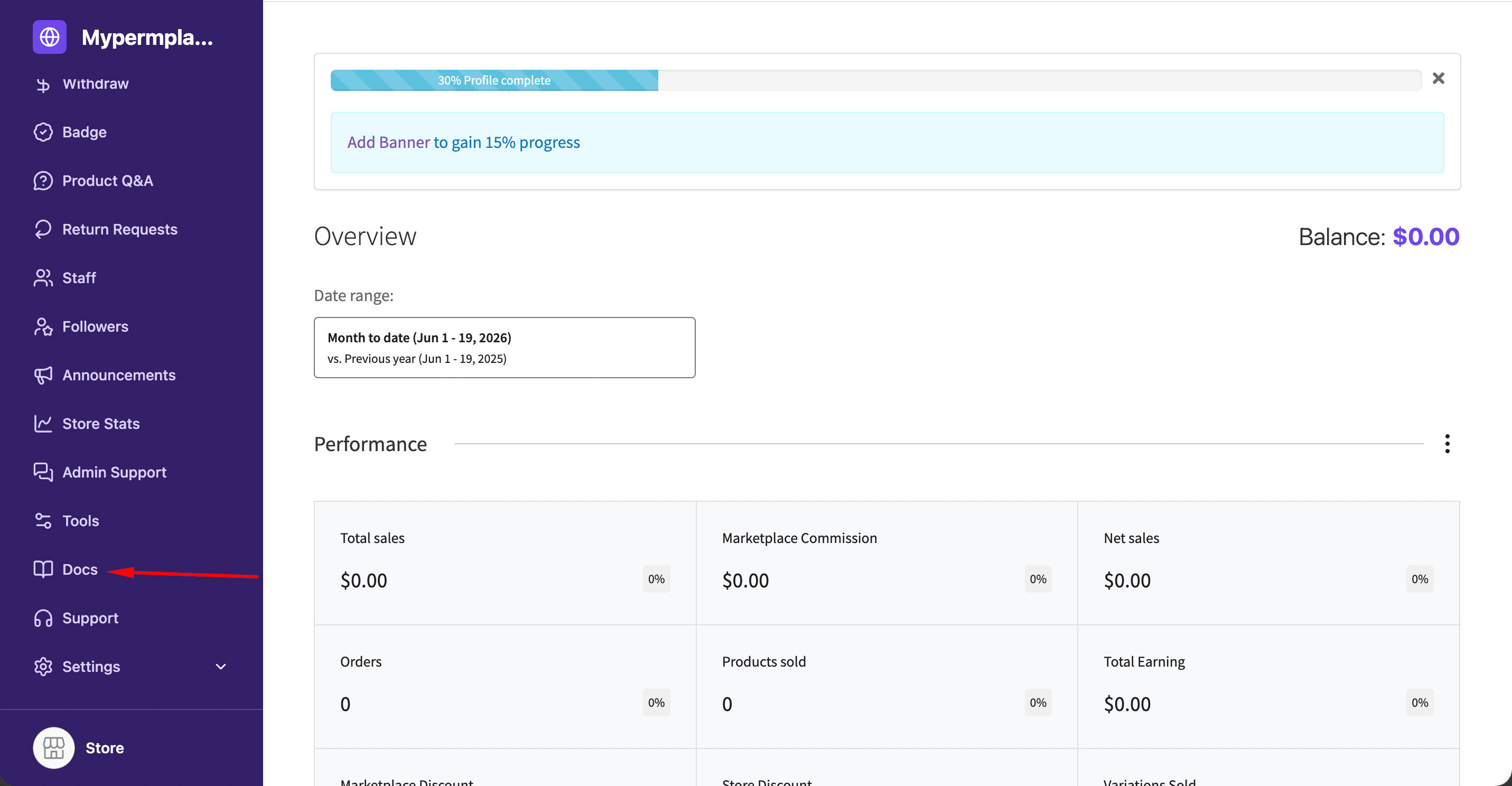 This is a screenshot of vendor dashboard docs