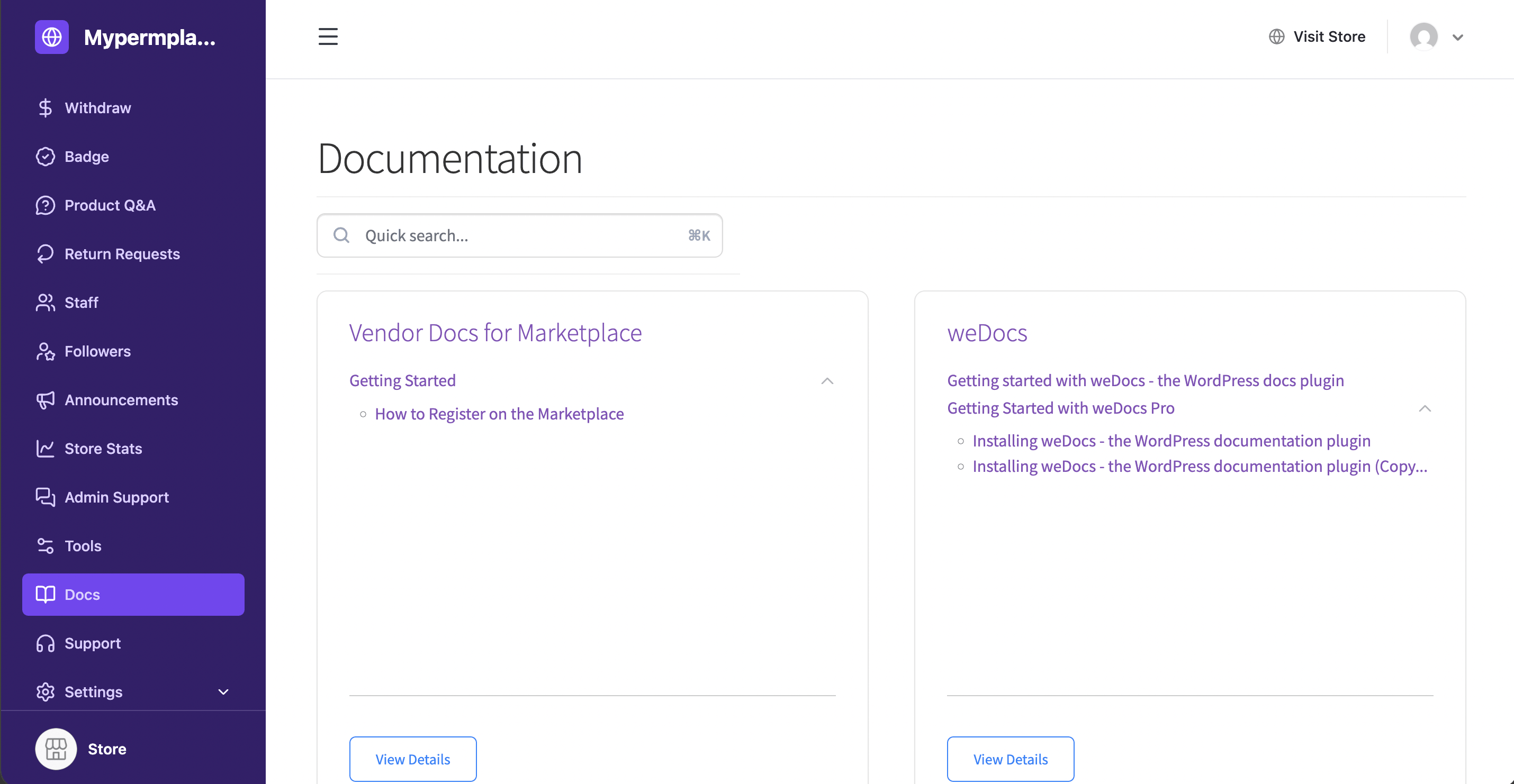 This is a screenshot of weDocs in Dokan