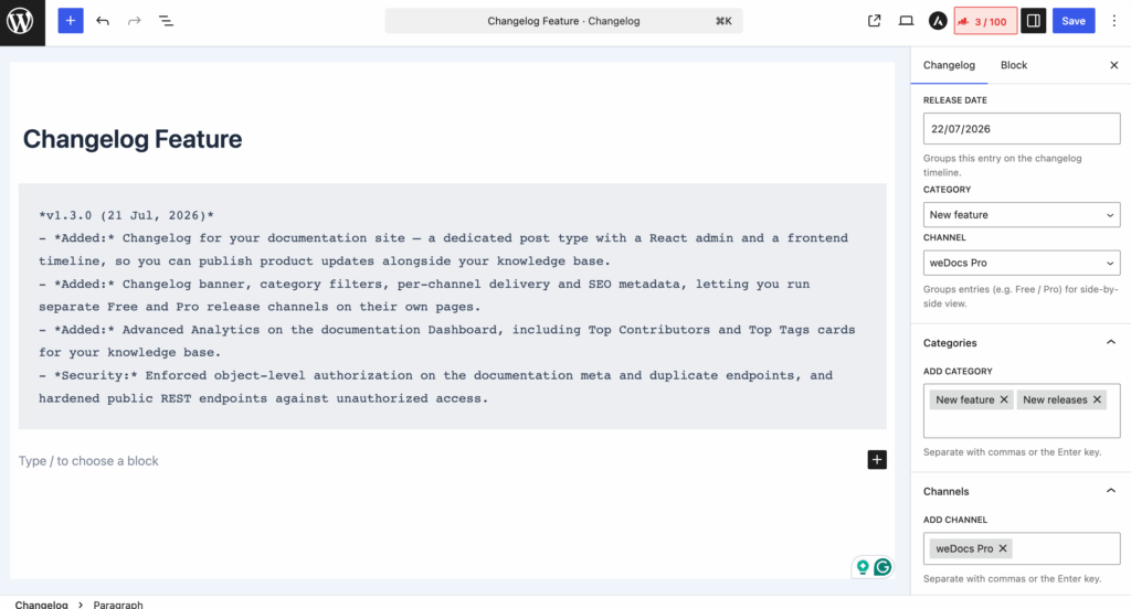 Changelog Entry Written