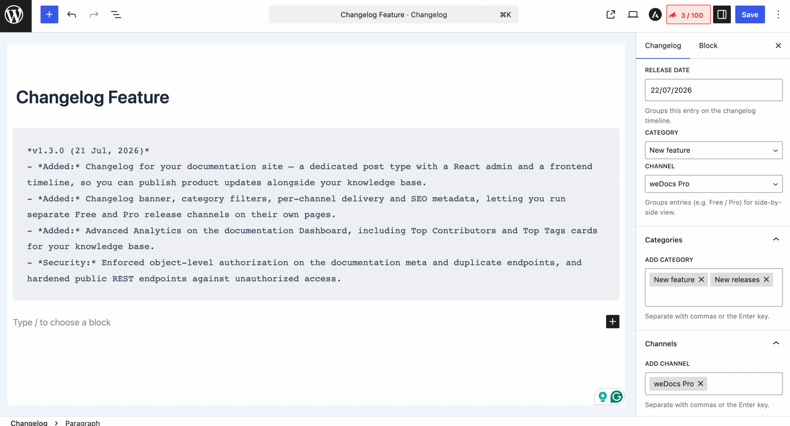 Changelog Entry Written