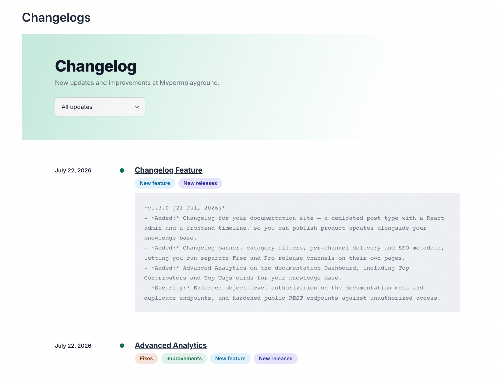 Changelog Frontend
