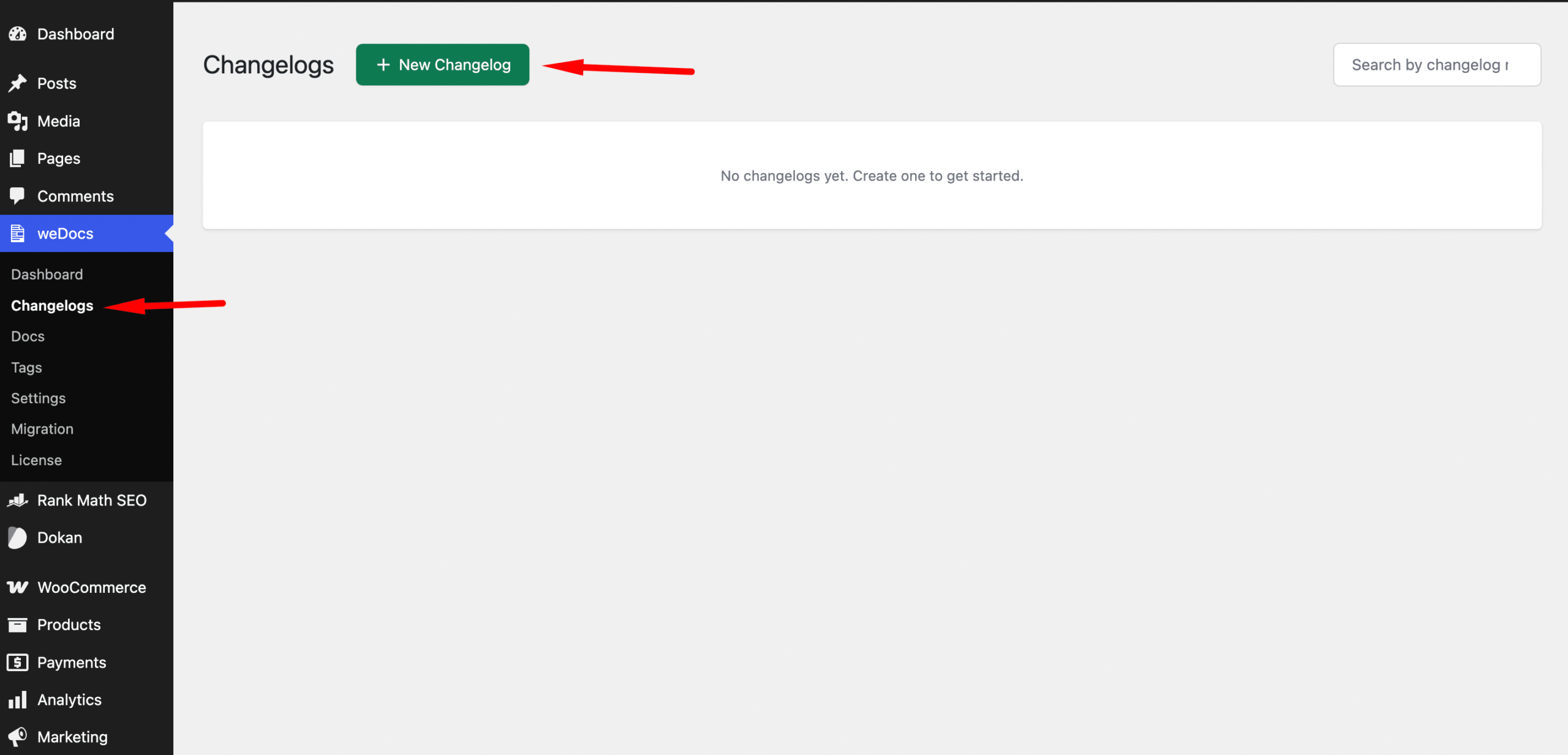 This is a screenshot of creating a changelog