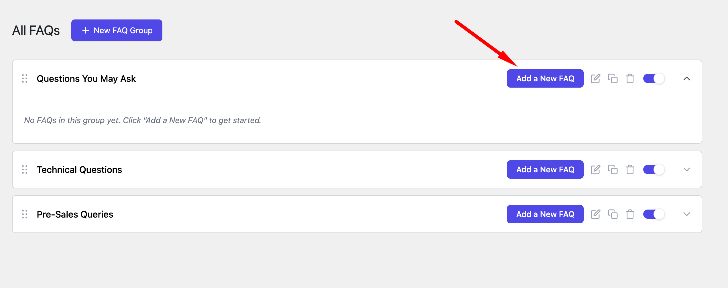 Add New FAQ button