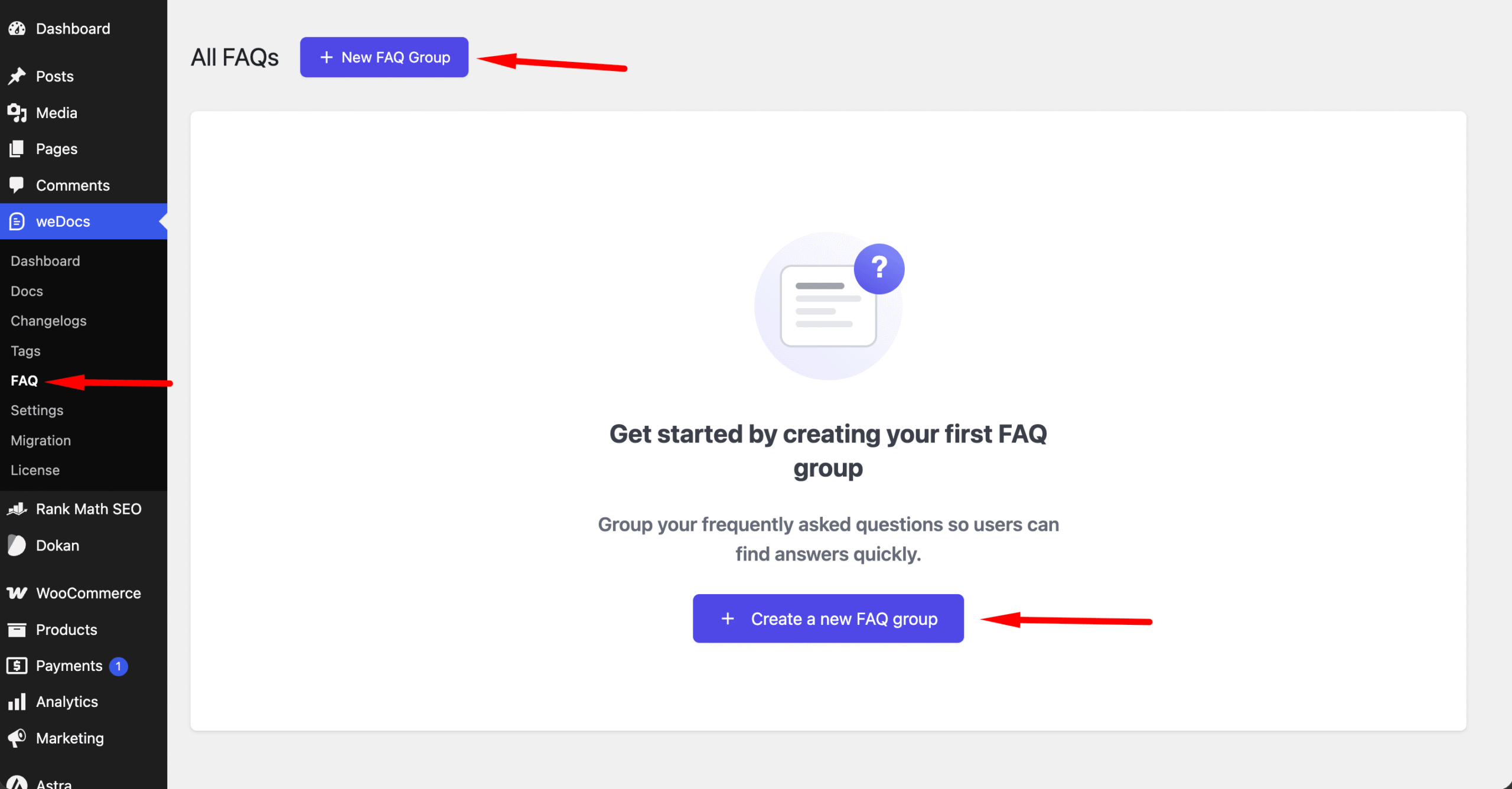 Create New FAQ Group