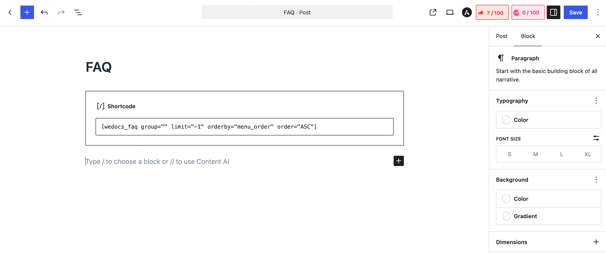 Shortcode added in the post