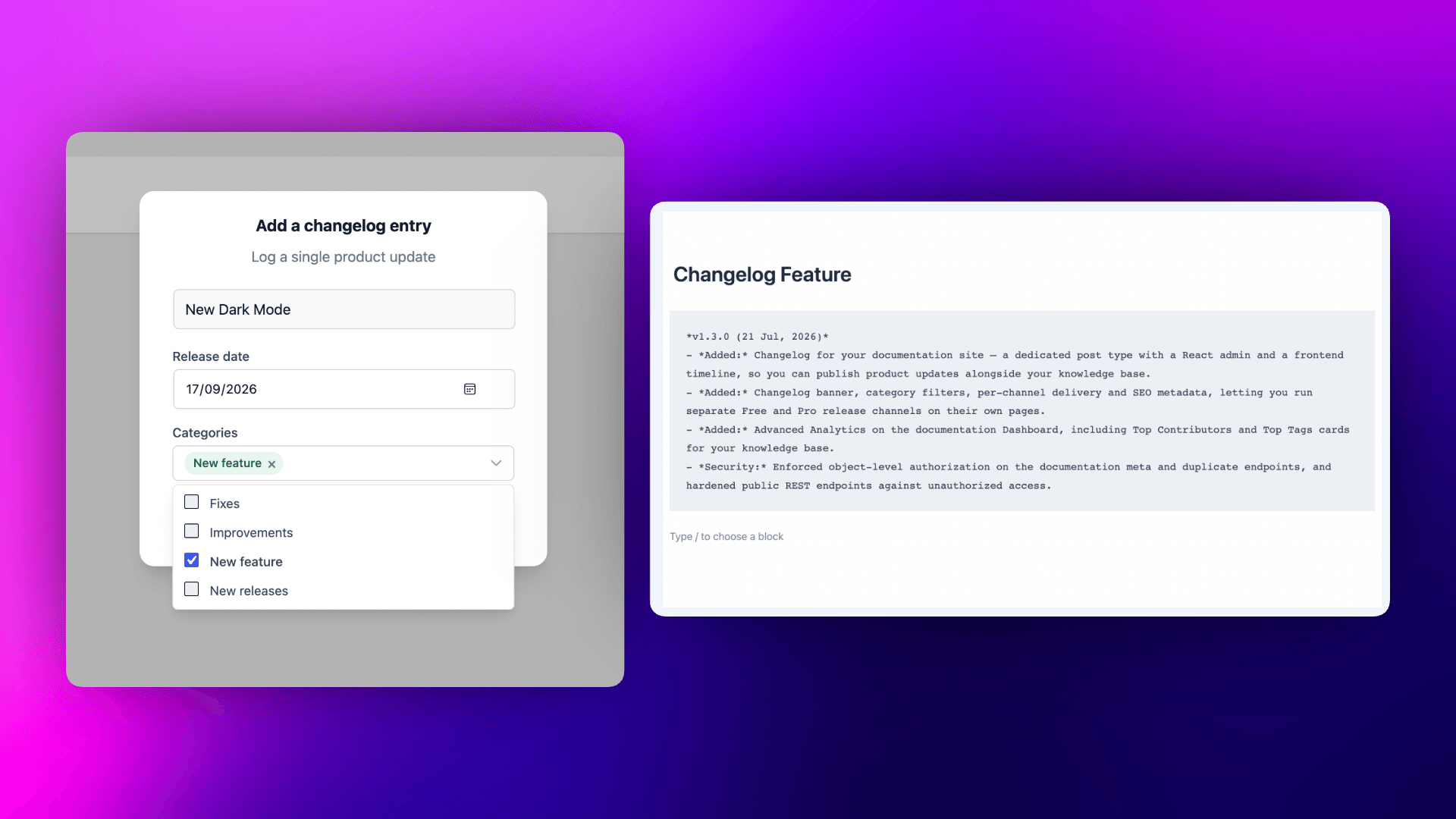 Changelog Feature