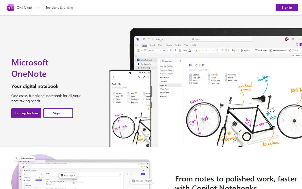 Microsoft OneNote note taking app screenshot