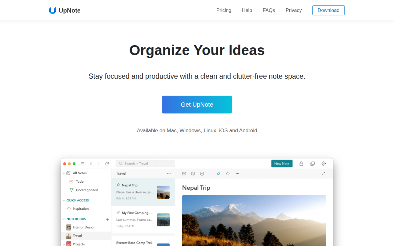 UpNote note taking app screenshot